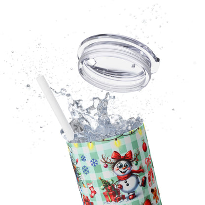 Funny Snowman Skinny Tumbler with Straw, 20oz