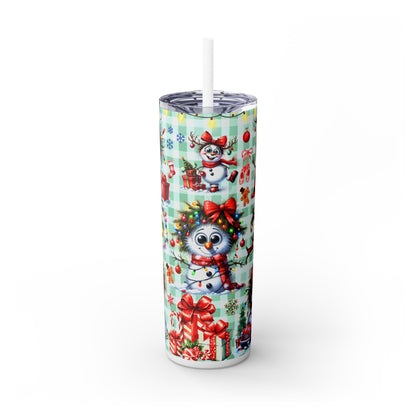 Funny Snowman Skinny Tumbler with Straw, 20oz